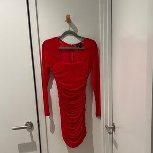 Elegant Bardot Red Ruched Dress